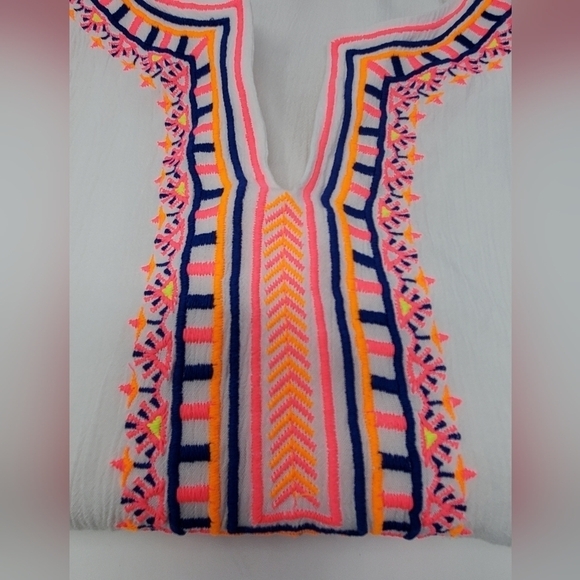 LILLY PULITZER DAHLE TUNIC RESORT WHITE NEON EMBROIDERY BID FRONT WOMEN SMALL - Picture 8 of 14